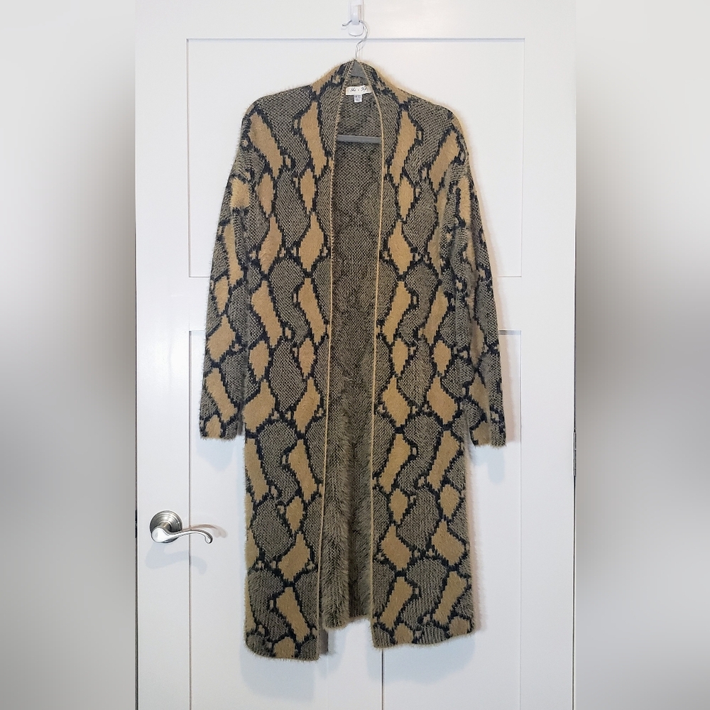 She & Sky Duster Open Front Snakeskin One Size Black Tan Side Pockets